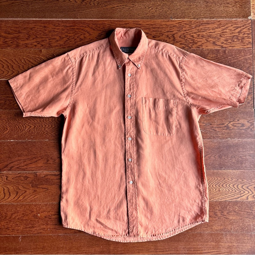 Vtg Old School Clothing Co Linen Shirt Mens Sz  M Orange Button Up Beach OSCC